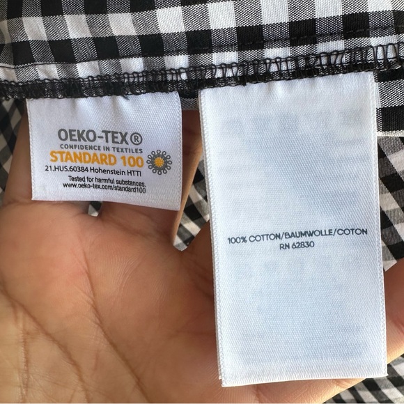 Lands End 100% cotton 3/4 Sleeve Blouse Black & White Checked Medium - Picture 5 of 6